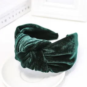 Oversized Velvet Knot Headband Dark Green