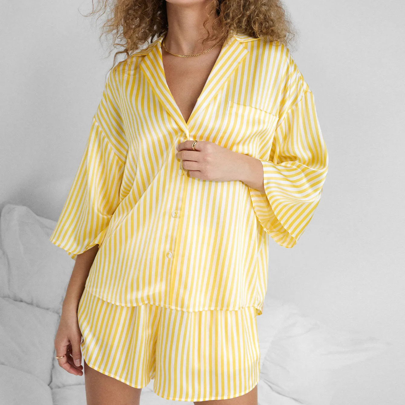 Washable Silk Relaxed Button Up Short Set